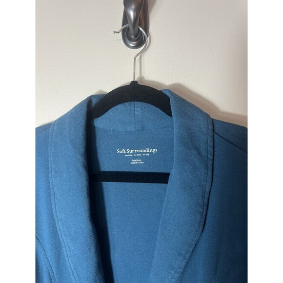 Soft Surroundings Teal Blue Long Sleeve One Button Pocketed Long Duster Medium - Picture 2 of 11